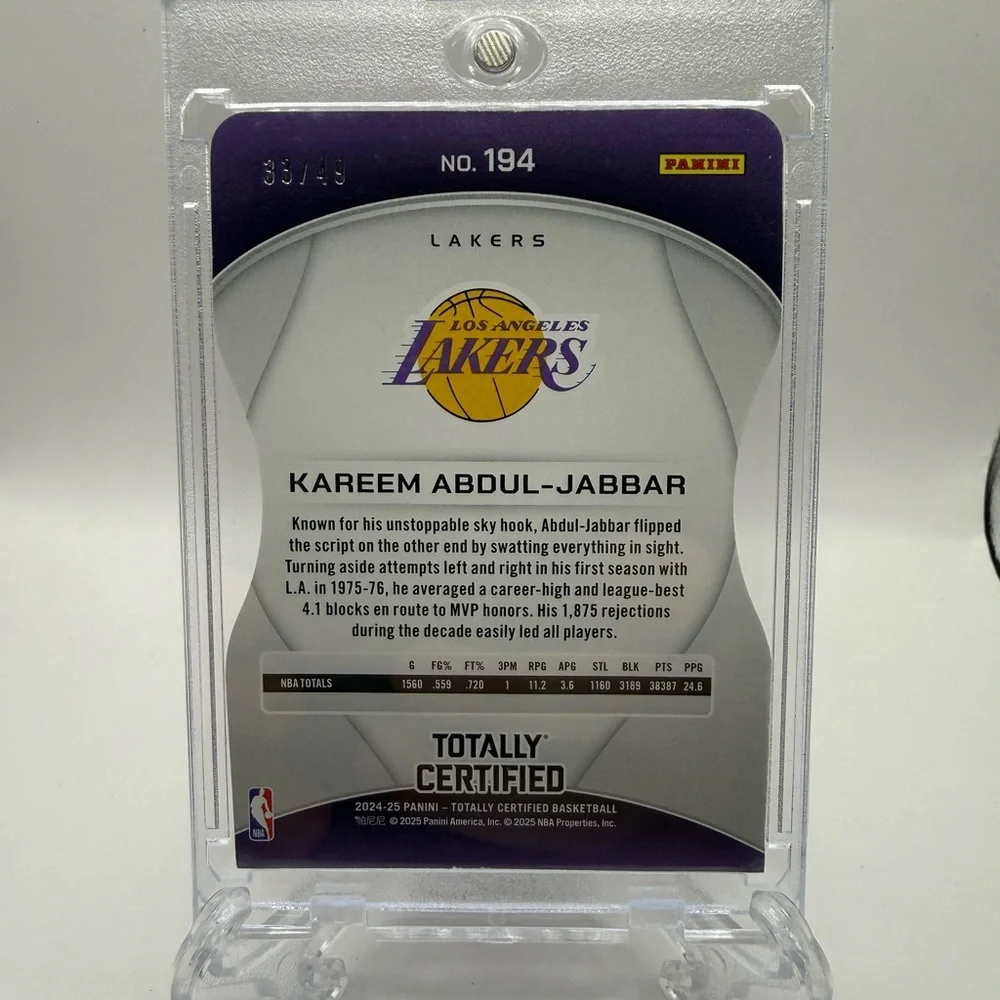Kareem Abdul-Jabbar 2024-25 Panini Totally Certified #194 Purple Die Cut 33/49